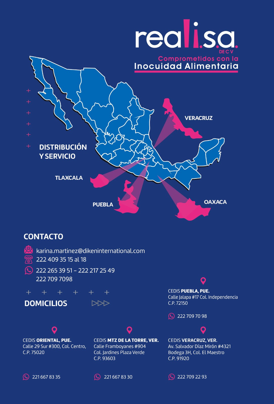 Ubicaciones de Reali en Veracruz, Puebla, Oaxaca.